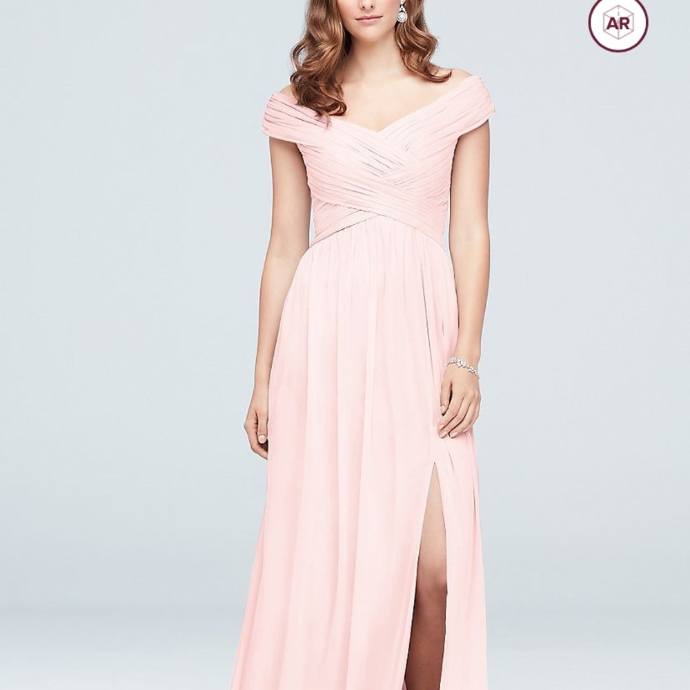 David’s Bridal Crisscross Off-the-Shoulder Dress